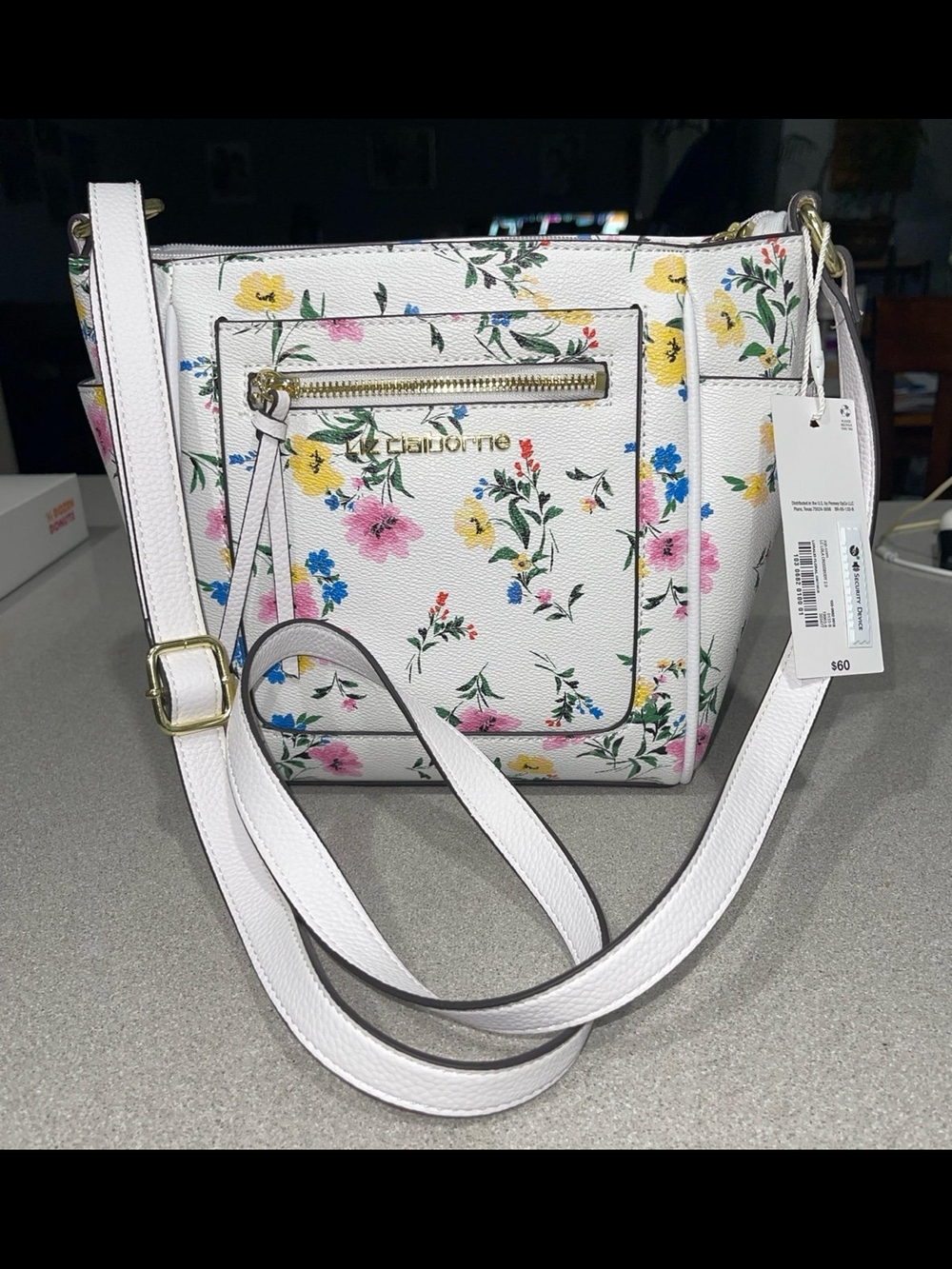 Pebbled Floral Crossbody Bag - White
